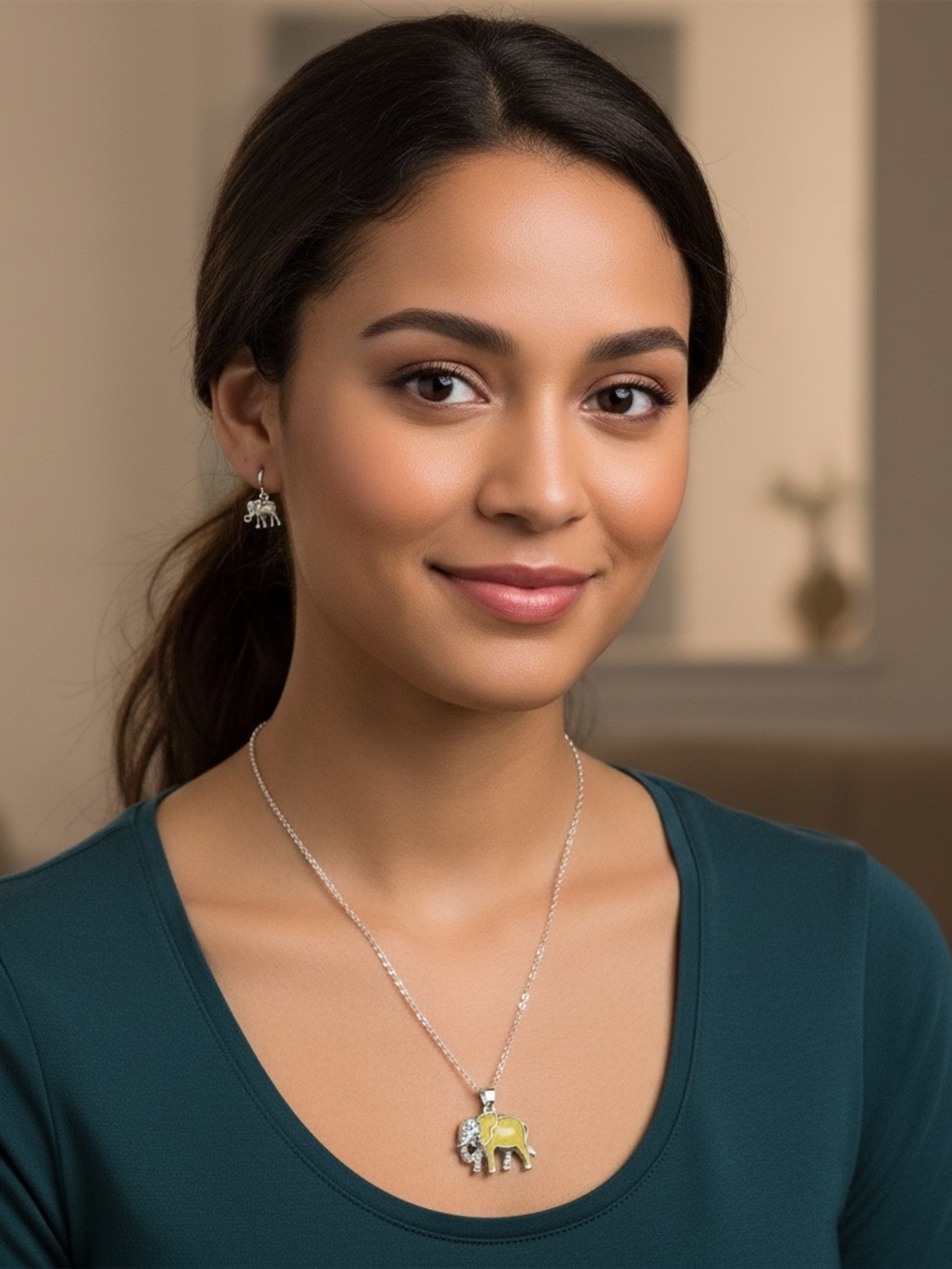Silver Elephant Pendant Necklace with elephant earrings set